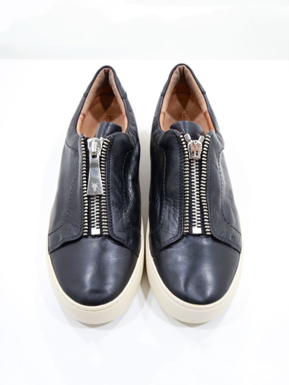 Frye Lena Black Leather Low Zip Top Sneakers - Women's 9 - Picture 6 of 7